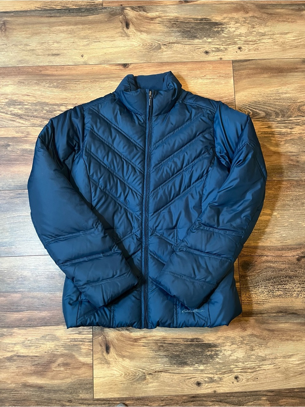 Eddie Bauer Jacket Womens Small Blue Quilted Goose Down Puffer Full Zip Warm